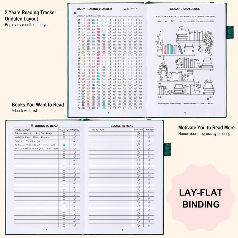 COMKISO Store Reading Journal for Book Lovers - 75 Book Journal Reading Log for Book Tracking, A5 Linen Book Review Journal with TBR Tracker List, Ratings, Challenges, Prompts, and Index - Green - Image 5